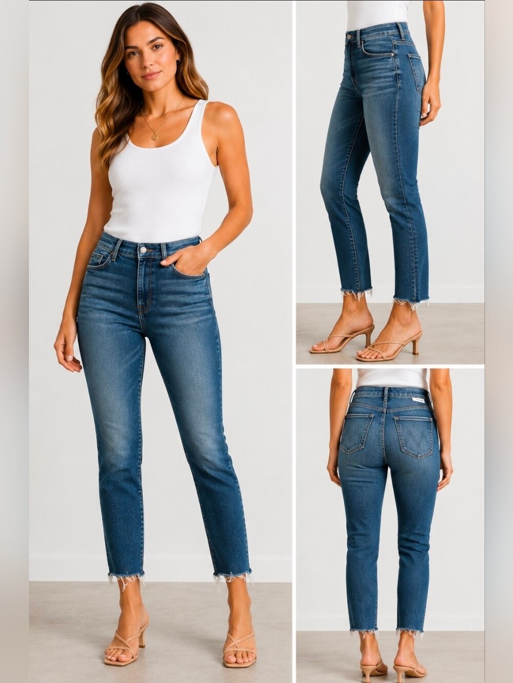 MOTHER High Waisted Looker Ankle Fray Jeans Night Clubbing Wash Size 27